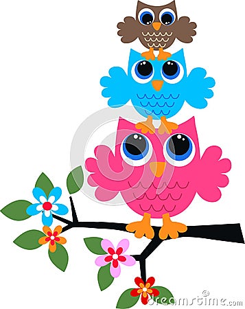 Three colorful owls Vector Illustration