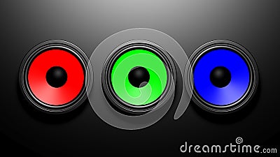 Three colorful speakers Stock Photo