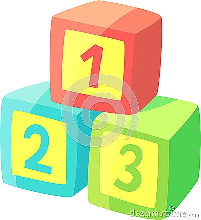 Three colorful toy blocks forming a numeric sequence, representing early childhood education, counting, and playful Vector Illustration