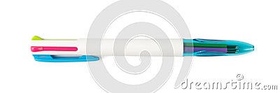 Three-Coloured Ball Pen Isolated on White Background Stock Photo