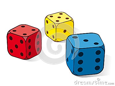 Three colourful dice Vector Illustration