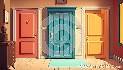 Three colourful doors. Generative AI. Stock Photo