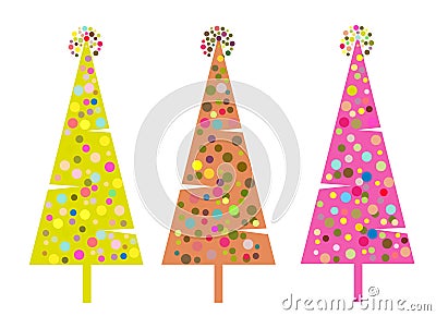 Three Colourful Vector Christmas Trees Stock Photo