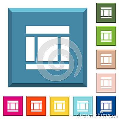 Three columned web layout white icons on edged square buttons Stock Photo