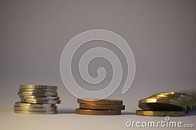 Three columns of coins Stock Photo