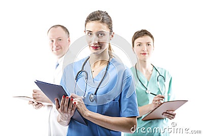 Three competent doctors ready to help Stock Photo