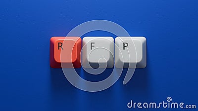 three Computer keyboard keys with the letters RFP.the inscription on the Computer keyboard keys. Stock Photo