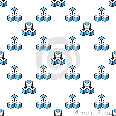 Three Connected Blocks - Blockchain Technology vector blue seamless pattern Stock Photo