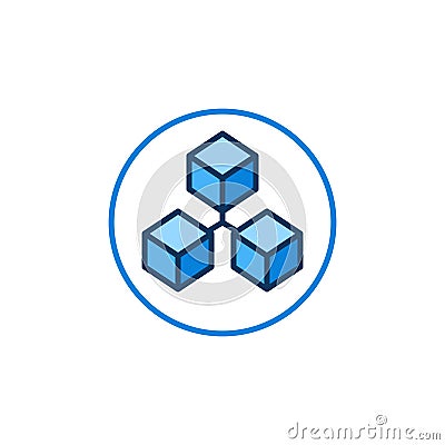 Three Connected Blocks - Circle with Blockchain vector round blue icon Vector Illustration