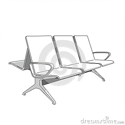 Three connected seats with a minimalist design, featuring angular armrests and sleek Stock Photo