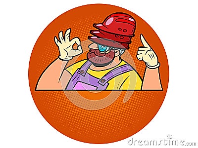 Three construction helmet on the head, protection. Triple protection Vector Illustration