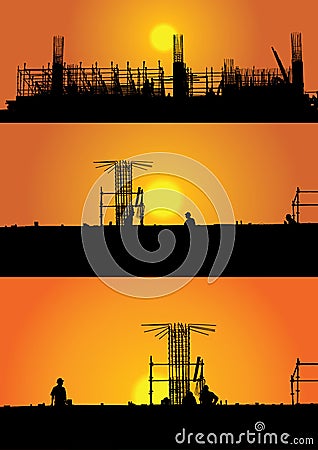 Three construction scenes Vector Illustration