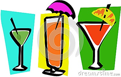 three contemporary drinks Cartoon Illustration