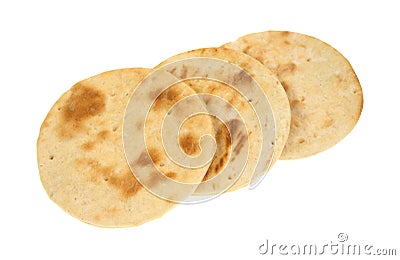 Three cooked small pizza crusts Stock Photo