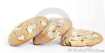 Three Cookie Biscuits With White Chocolate And Nut Stock Photo