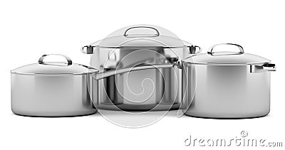 Three cooking pans isolated on white Stock Photo