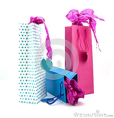 Three coulourful gift bags Stock Photo