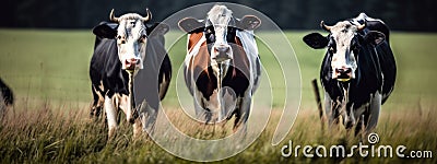 Three cows on a farm. Generative AI, Stock Photo