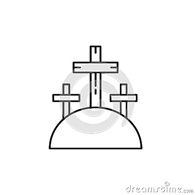 Three cross hill icon in line art style. Cross symbol. Vector illustration. stock image. Vector Illustration