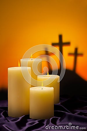 Three crosses candles of hope Stock Photo