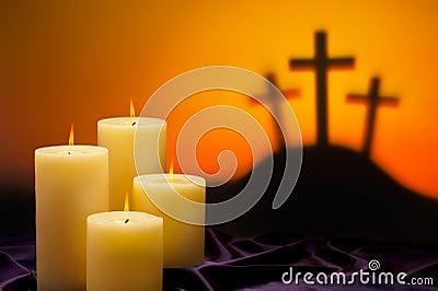 Three crosses candles of hope Stock Photo