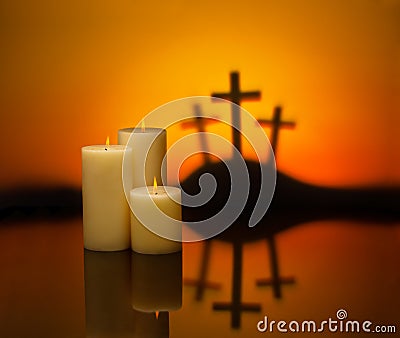 Three crosses candles of hope Stock Photo