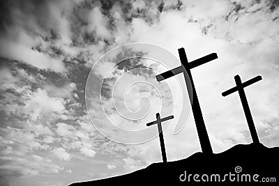 Three crosses on a hill Stock Photo