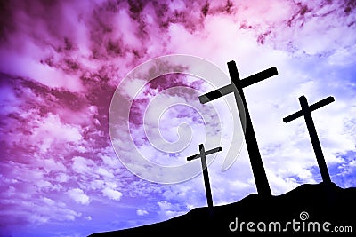 Three crosses on a hill Stock Photo