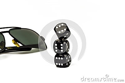 Three cube for close-up poker and sunglasses Stock Photo