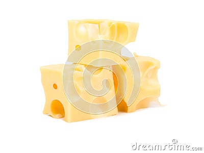 Three cubes of cheese Stock Photo