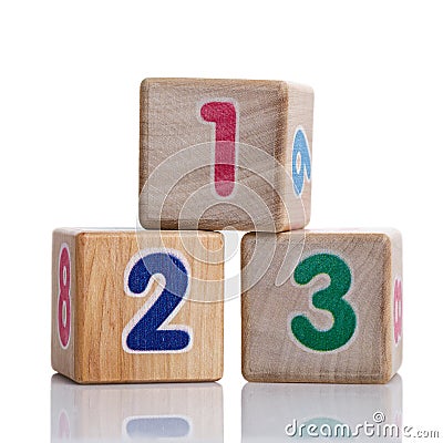 Three cubes with digits 123 Stock Photo