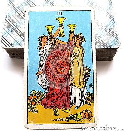 Three of Cups Tarot Card Celebration Weddings Toasts Friends, Get-Togethers Reunions Socialising Stock Photo