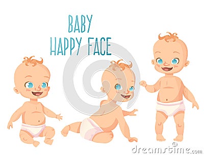 Three cute babies set Vector Illustration