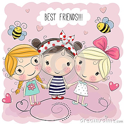 Three Cute cartoon girls Vector Illustration