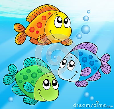 Three cute fishes Cartoon Illustration