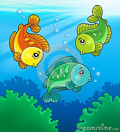 Three cute freshwater fishes Cartoon Illustration