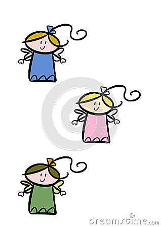Three cute little angel girls Cartoon Illustration