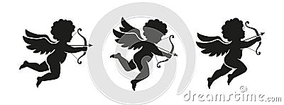 Three cute little cupid silhouettes Vector Illustration