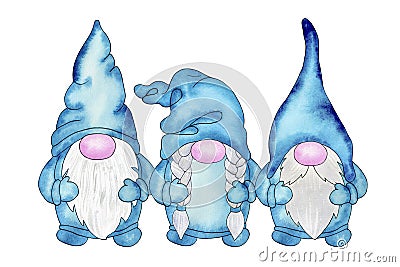Three cute nordic gnomes Cartoon Illustration