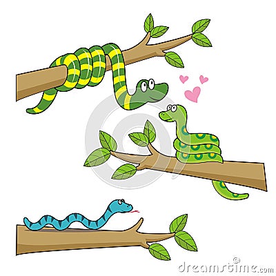 Three cute snakes characters are in love Cartoon Illustration