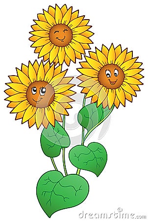 Three cute sunflowers Vector Illustration