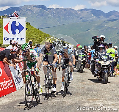 Three Cyclists on Col de Val Louron Azet Editorial Stock Photo