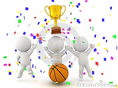 Three 3D characters celebrating the victory of a basketball match Stock Photo