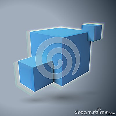 Three 3D cubes logo with aberrations Vector Illustration