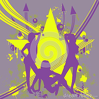 Three dancing girls Vector Illustration