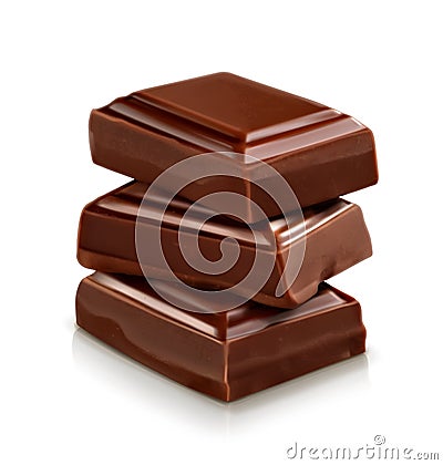 Three dark Chocolate pieces Vector Illustration