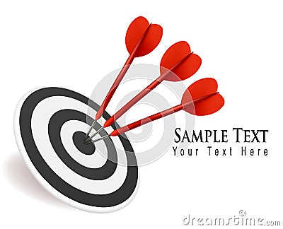 Three darts hitting a target. Success concept. Vector Illustration