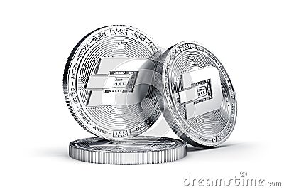 Three Dash concept physical coins isolated on white background. Stock Photo