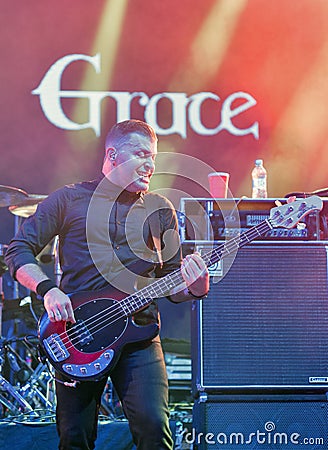 Three Days Grace band performs at Atlas Weekend. Kiev, Ukraine. Editorial Stock Photo