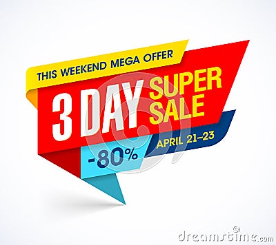 Three days super sale special offer banner Vector Illustration